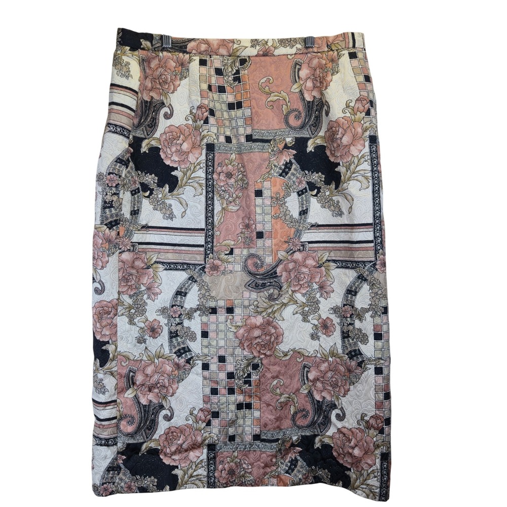Vintage LILY & TAYLOR Patchwork Floral‎ Skirt Size 18 Midi Metallic Regency 90s